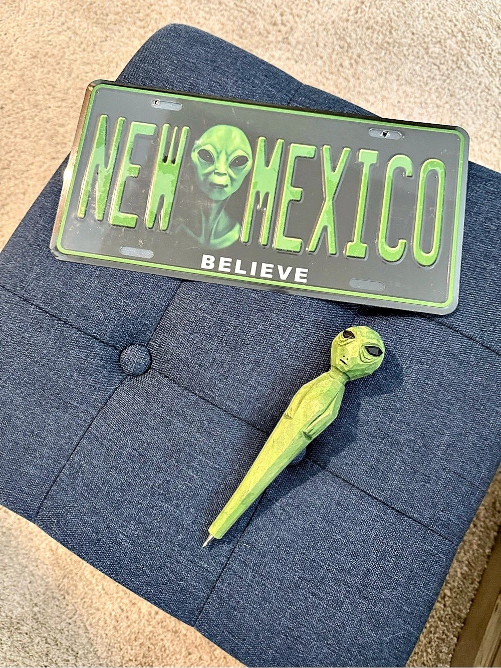 New Mexico Believe Alien Novelty License Plate & Pin Green & Gray